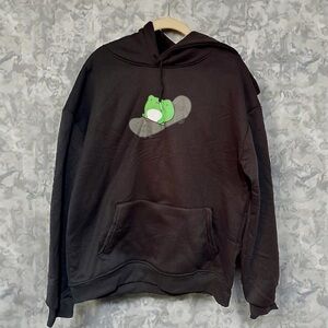 KEEVICI Black Hooded Sweatshirt (Skateboarding Frog)